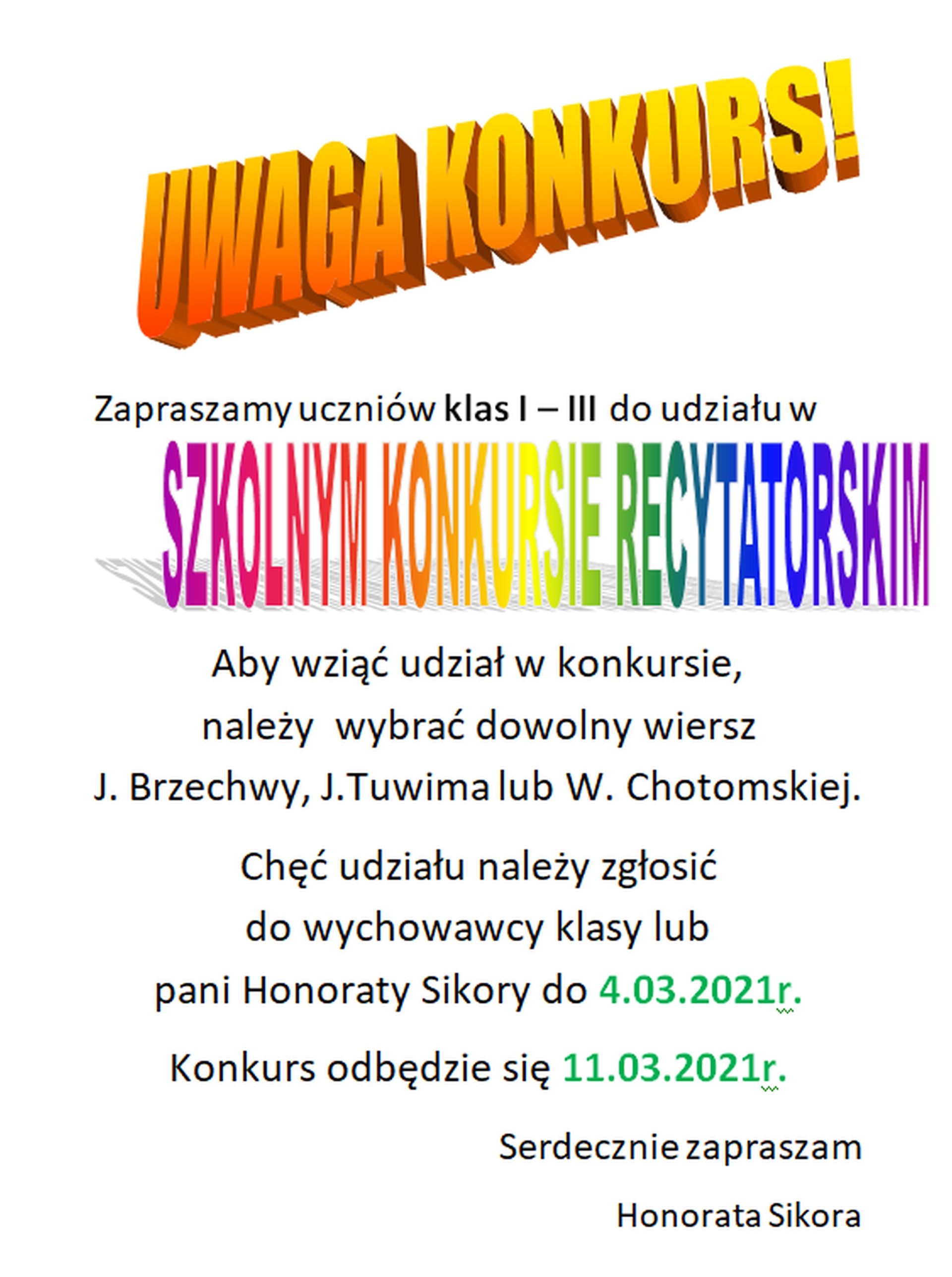 szkolny konkurs recytatorski